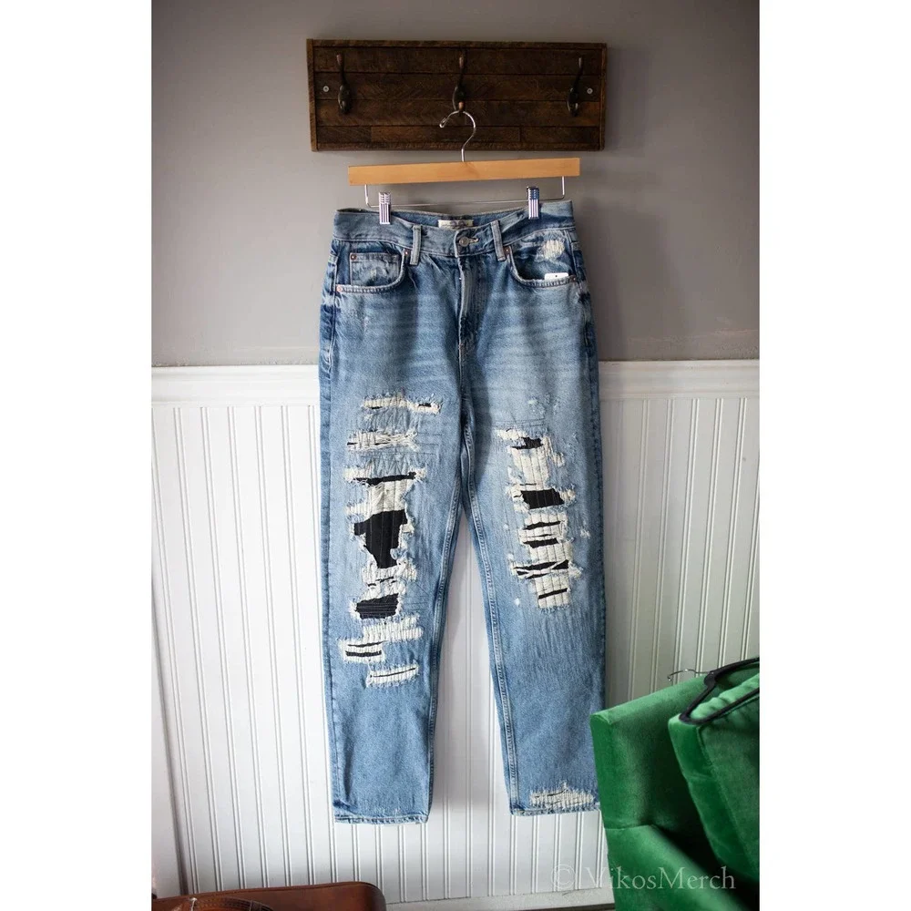 Destroyed Jeans Tattered Blue NEW - Picture 2 of 9
